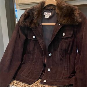 Michael Kors Dark Brown Jacket with Faux Fur Collar